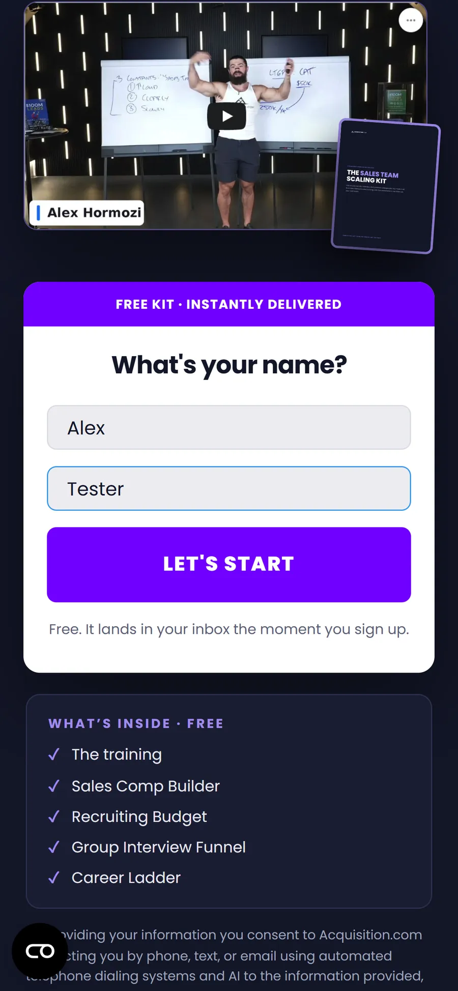 Acquisition.com — Four-screen kit form (screen 2)