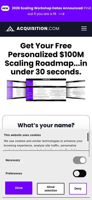 Acquisition.com — Personalised-roadmap quiz (six screens)