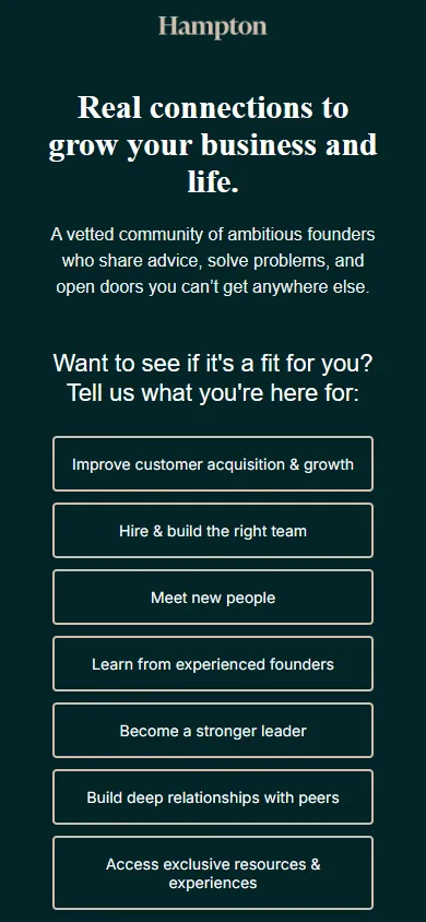 Hampton — Five questions, then contact details (screen 1)