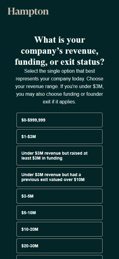 Hampton — Five questions, then contact details (screen 3)