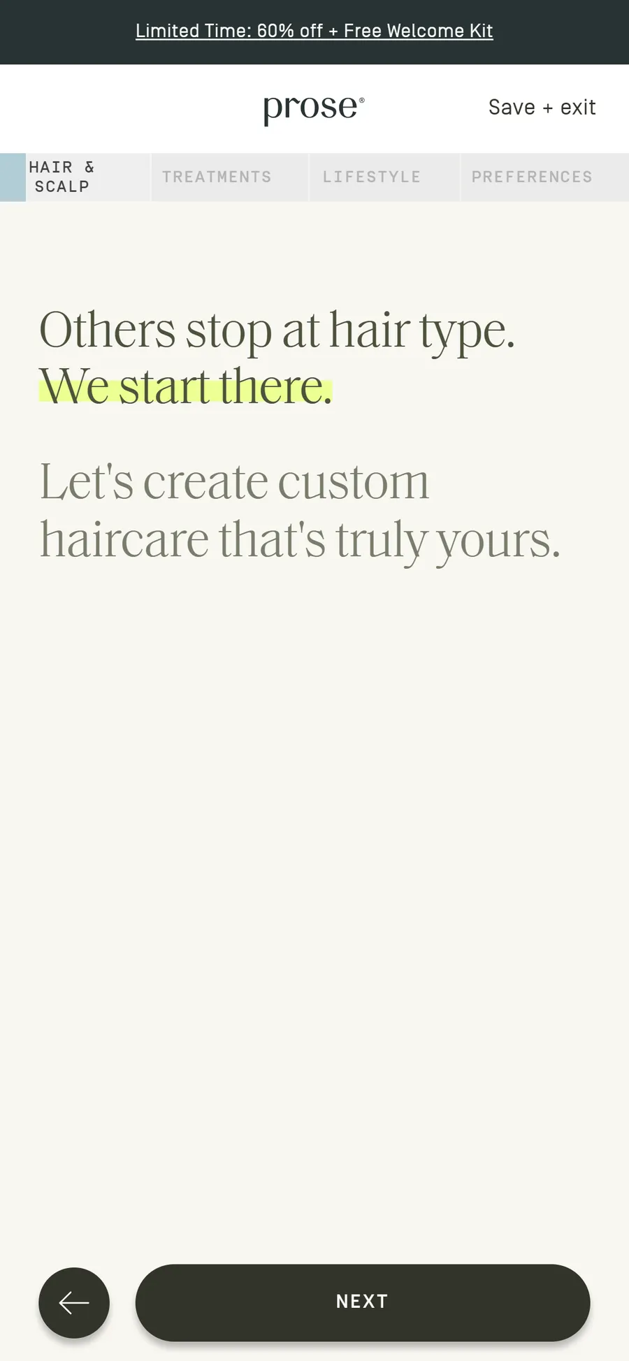 Prose — The consultation, Hair & Scalp to Lifestyle (33 screens) (screen 3)