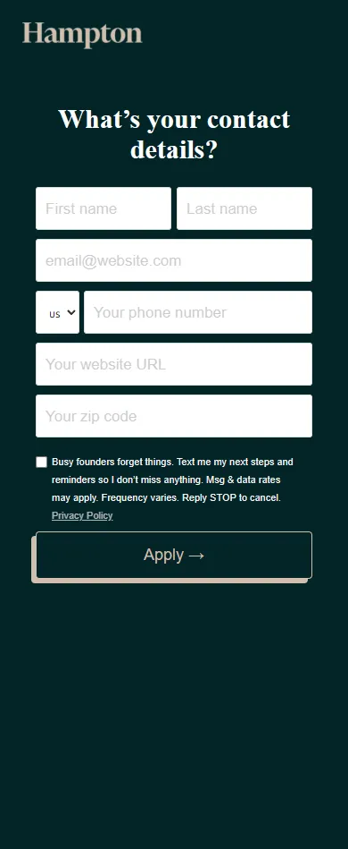 Hampton — Five questions, then contact details (screen 6)