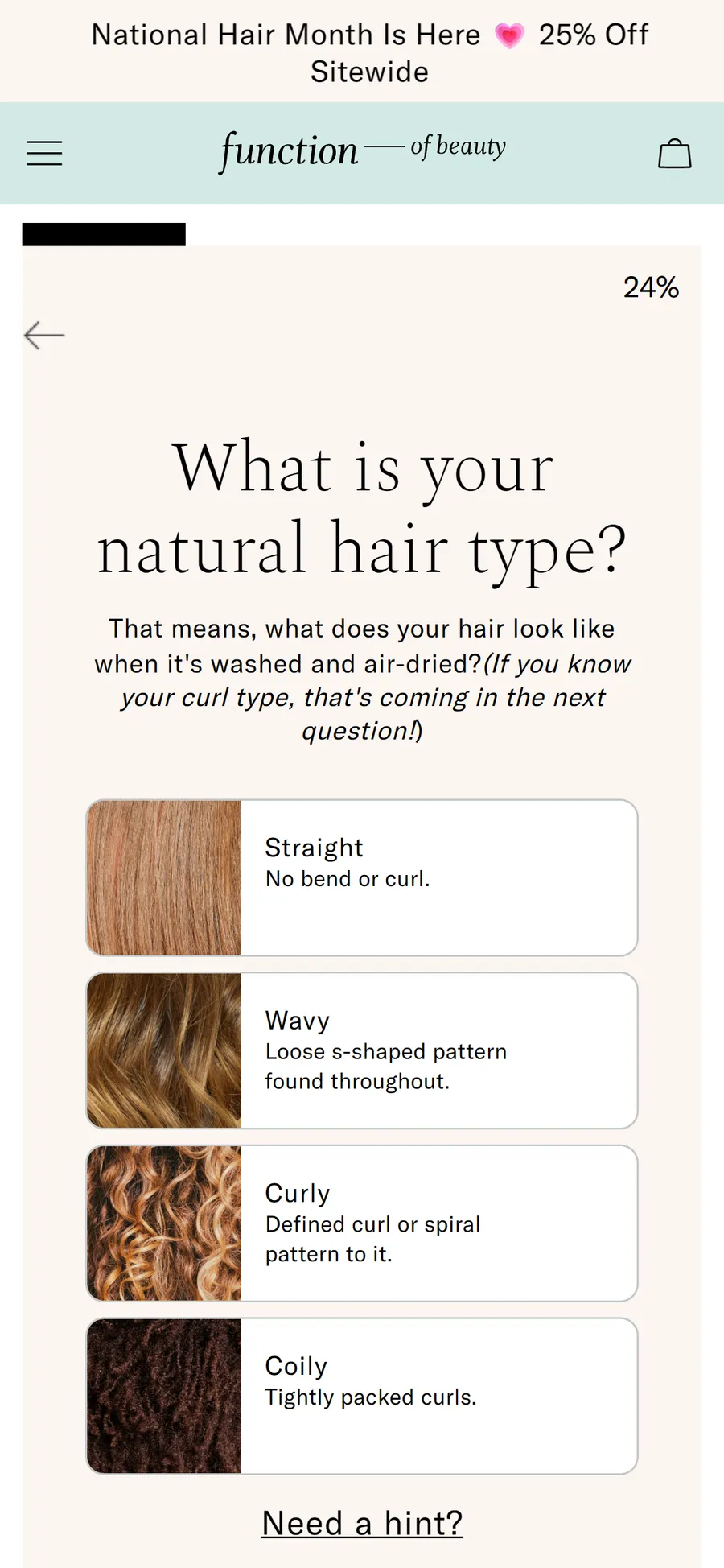 Function of Beauty — 17 questions, starting with your name for the bottle (screen 4)