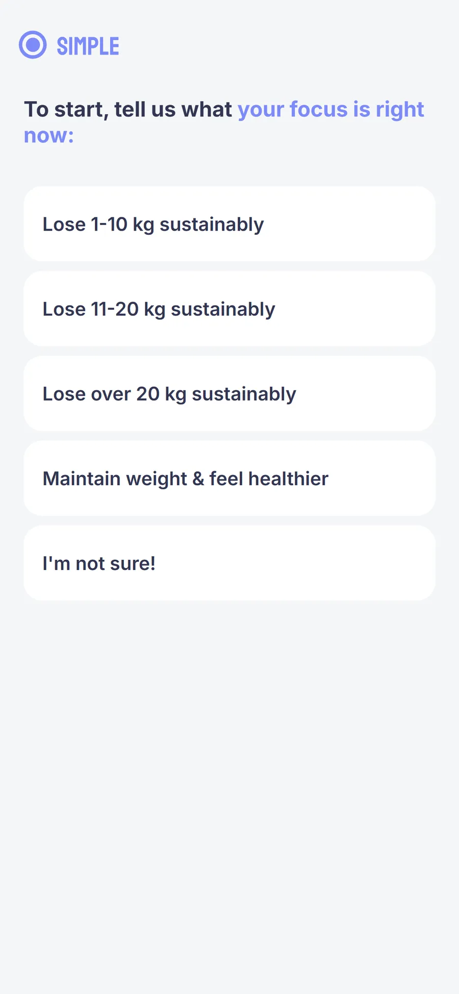 Simple — 73-screen survey before the email (screen 5)