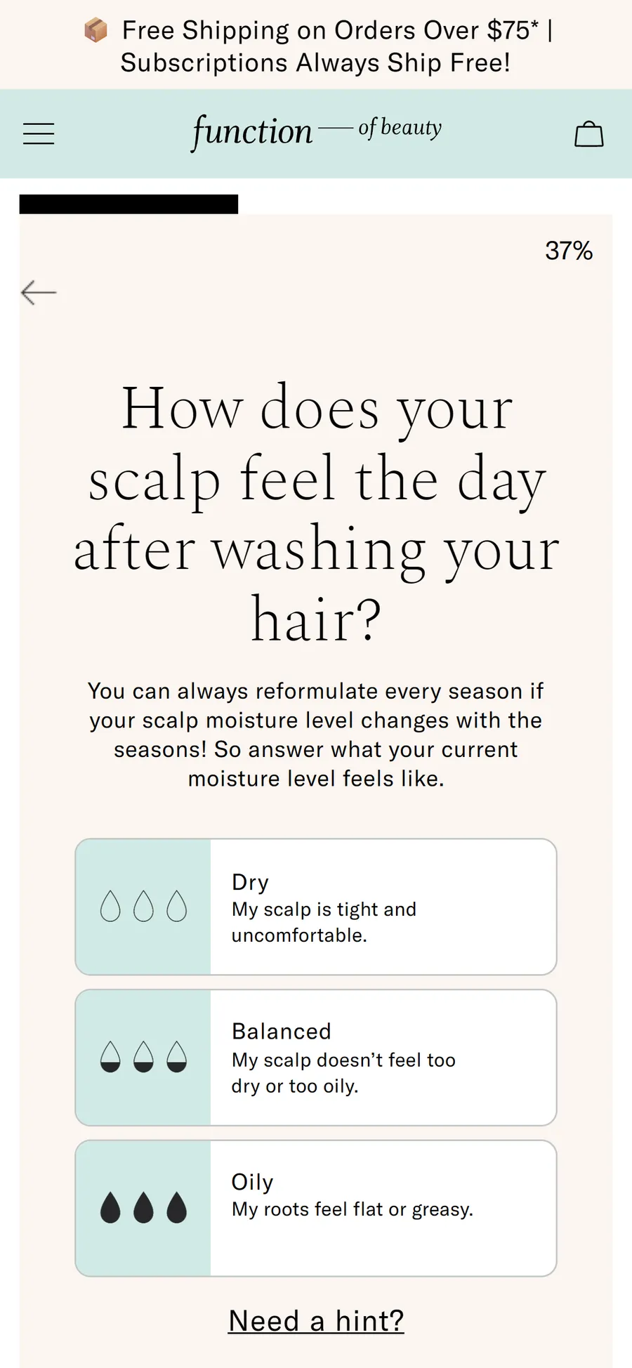 Function of Beauty — 17 questions, starting with your name for the bottle (screen 6)