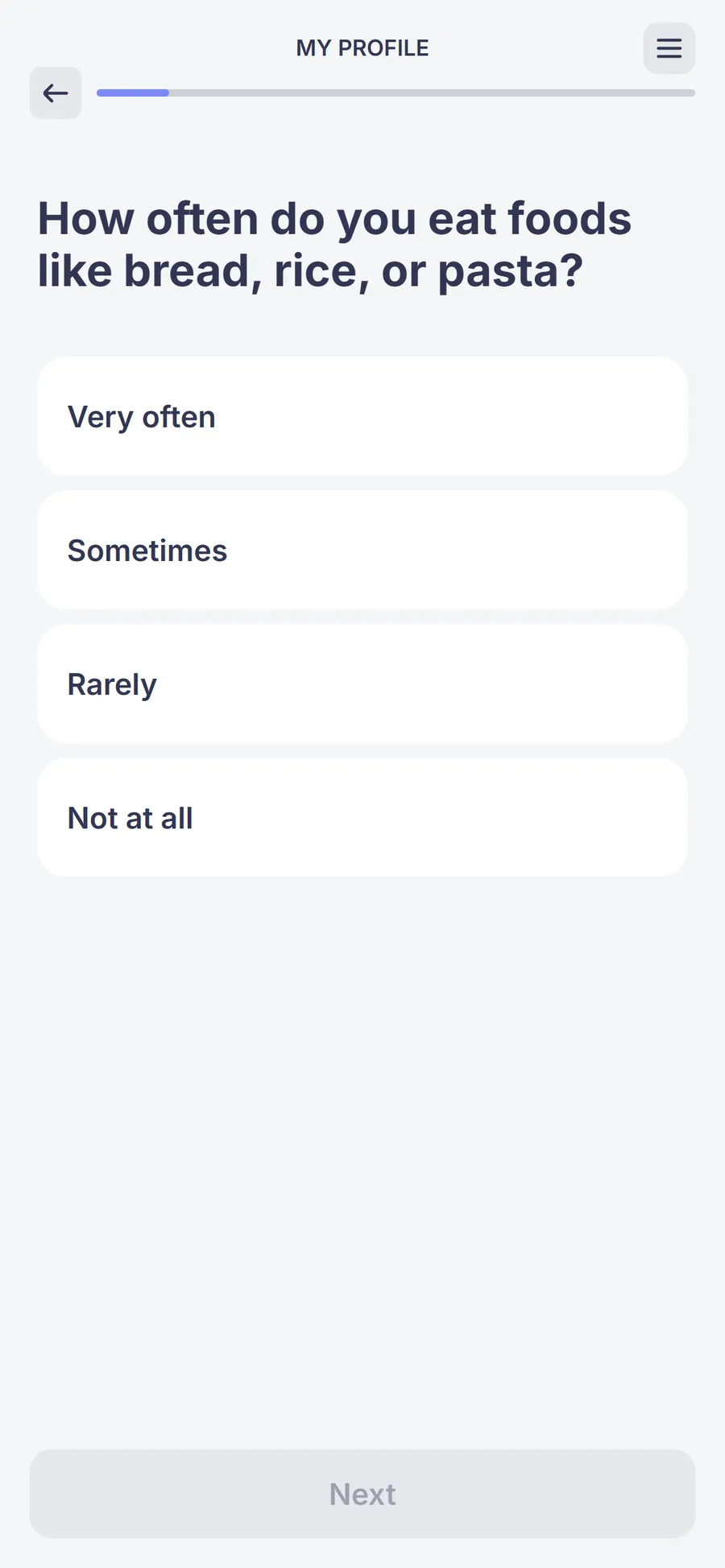Simple — 73-screen survey before the email (screen 7)