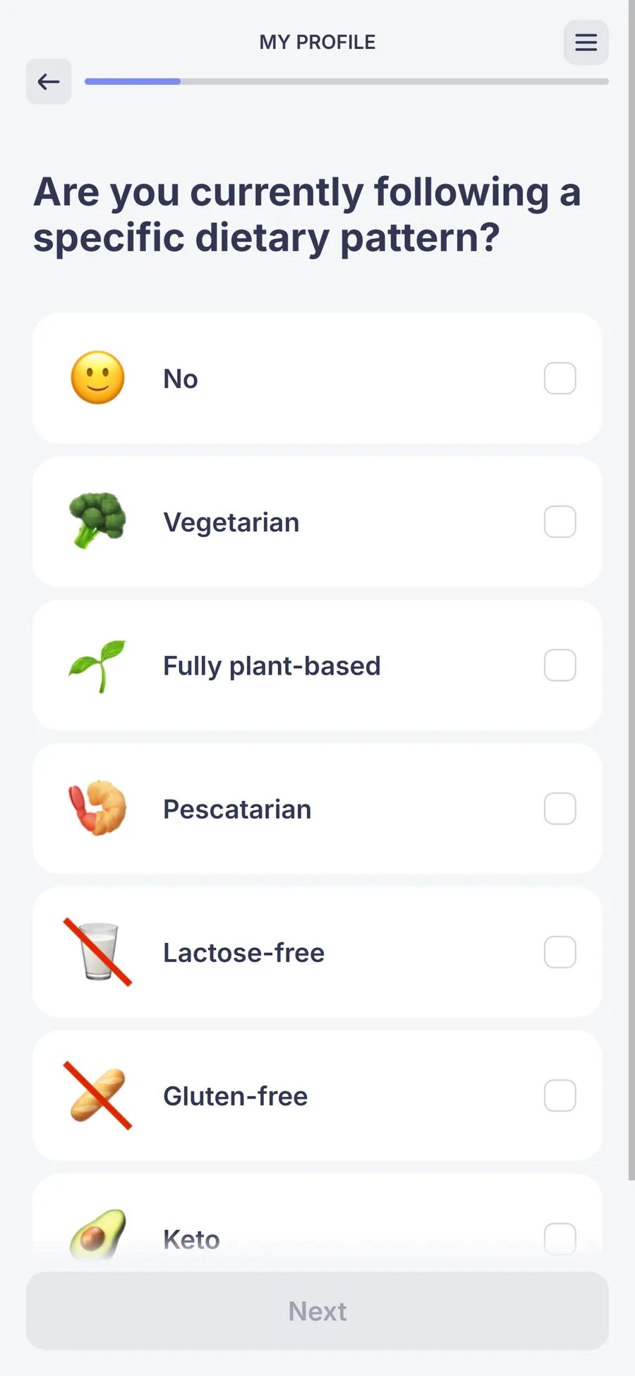 Simple — 73-screen survey before the email (screen 9)