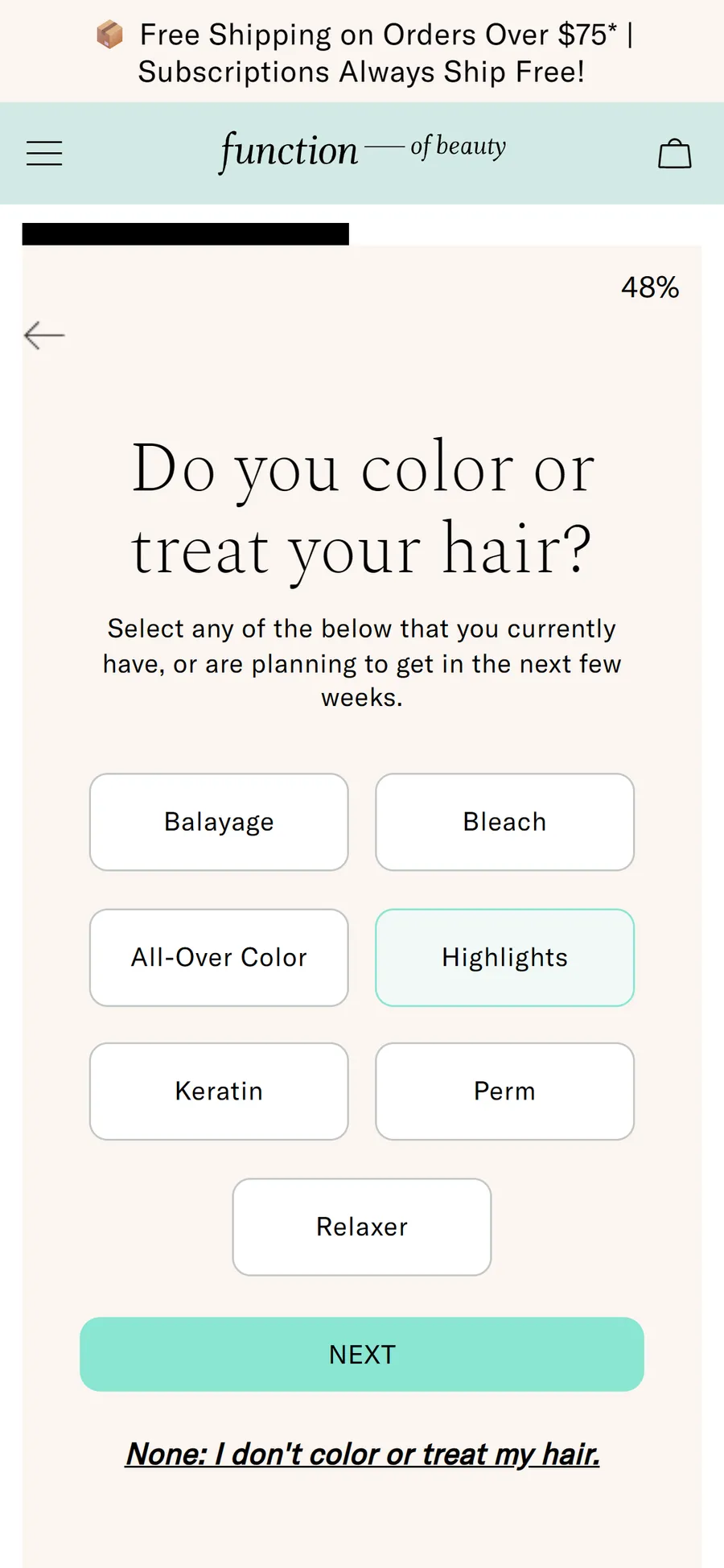 Function of Beauty — 17 questions, starting with your name for the bottle (screen 7)