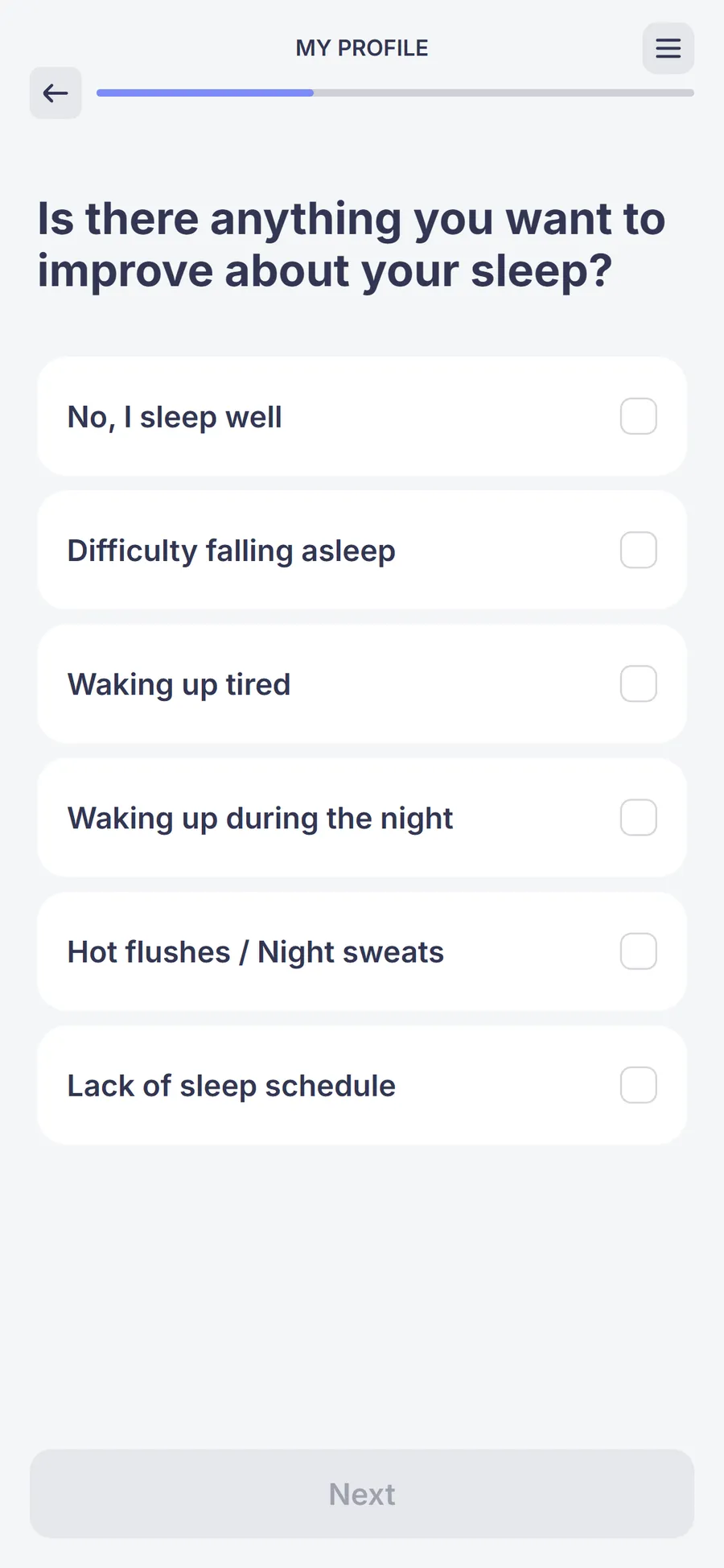 Simple — 73-screen survey before the email (screen 13)