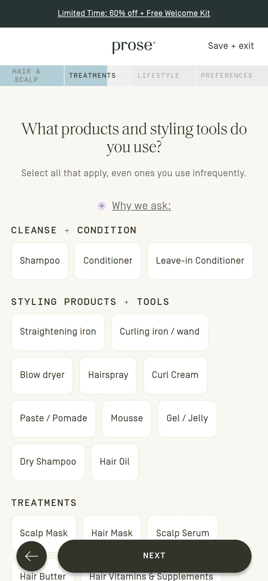 Prose — The consultation, Hair & Scalp to Lifestyle (33 screens) (screen 20)