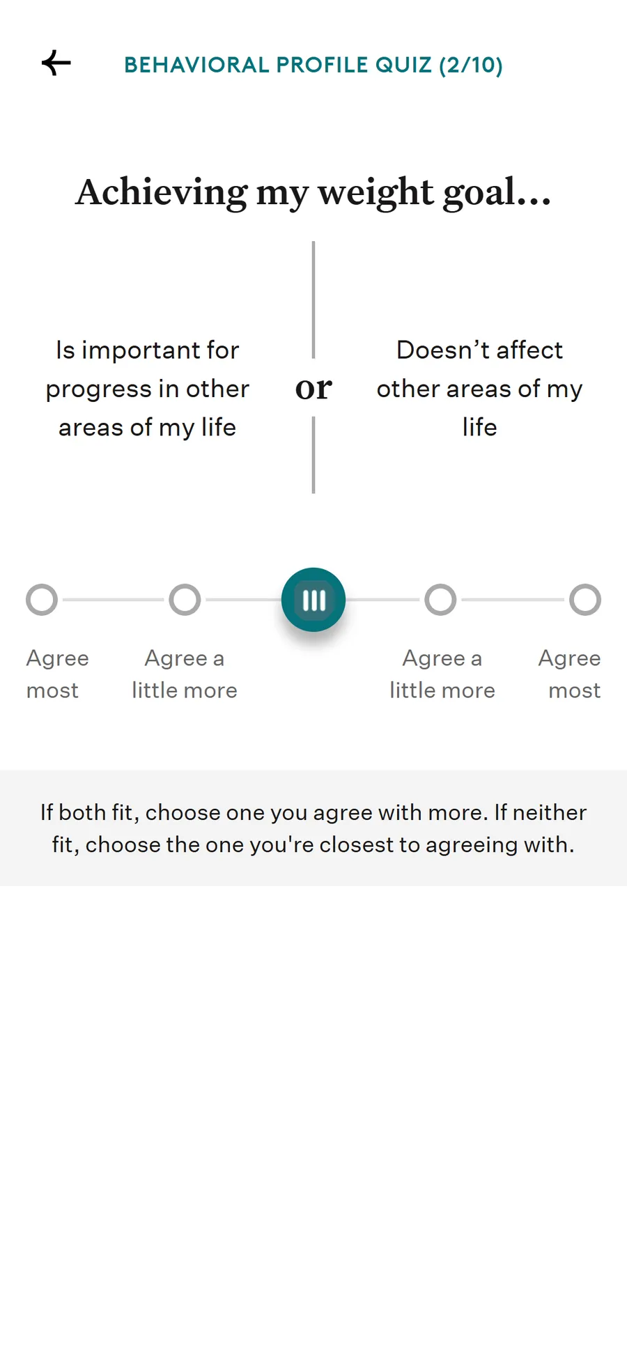 Noom — "Behavioral Profile Quiz" — ten sliders to "Structure Seeker" (screen 3)