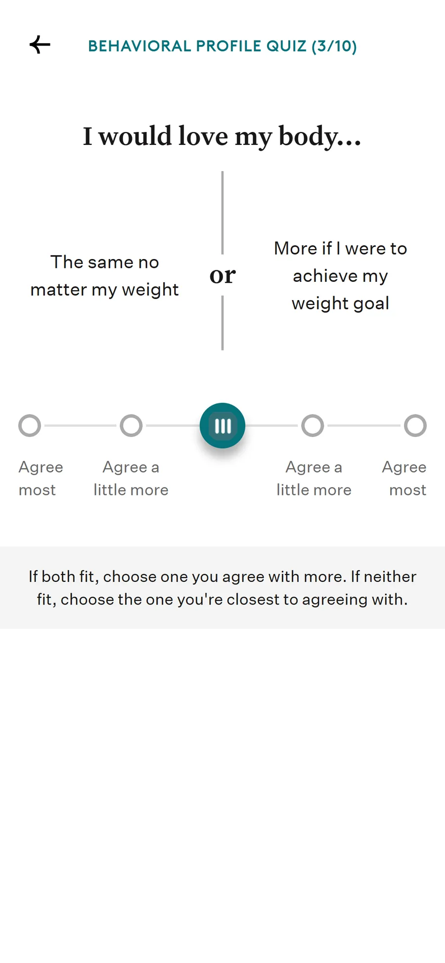 Noom — "Behavioral Profile Quiz" — ten sliders to "Structure Seeker" (screen 4)