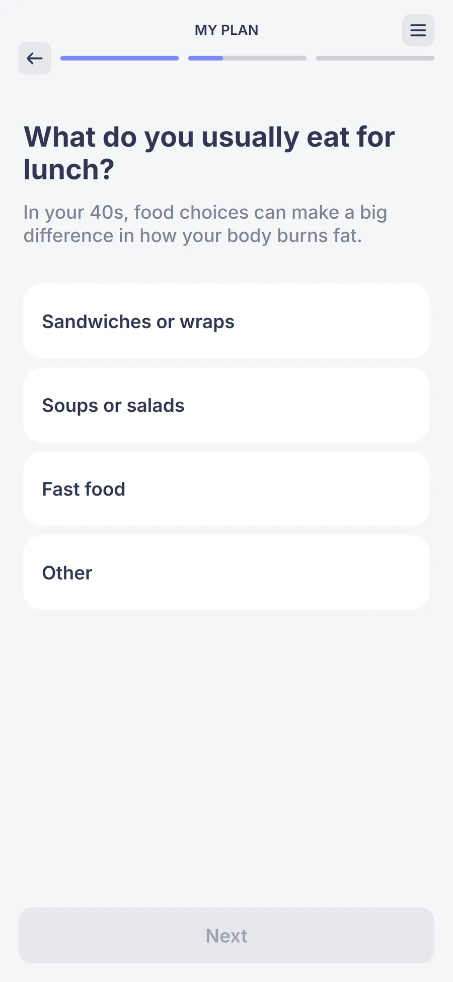 Simple — 73-screen survey before the email (screen 27)
