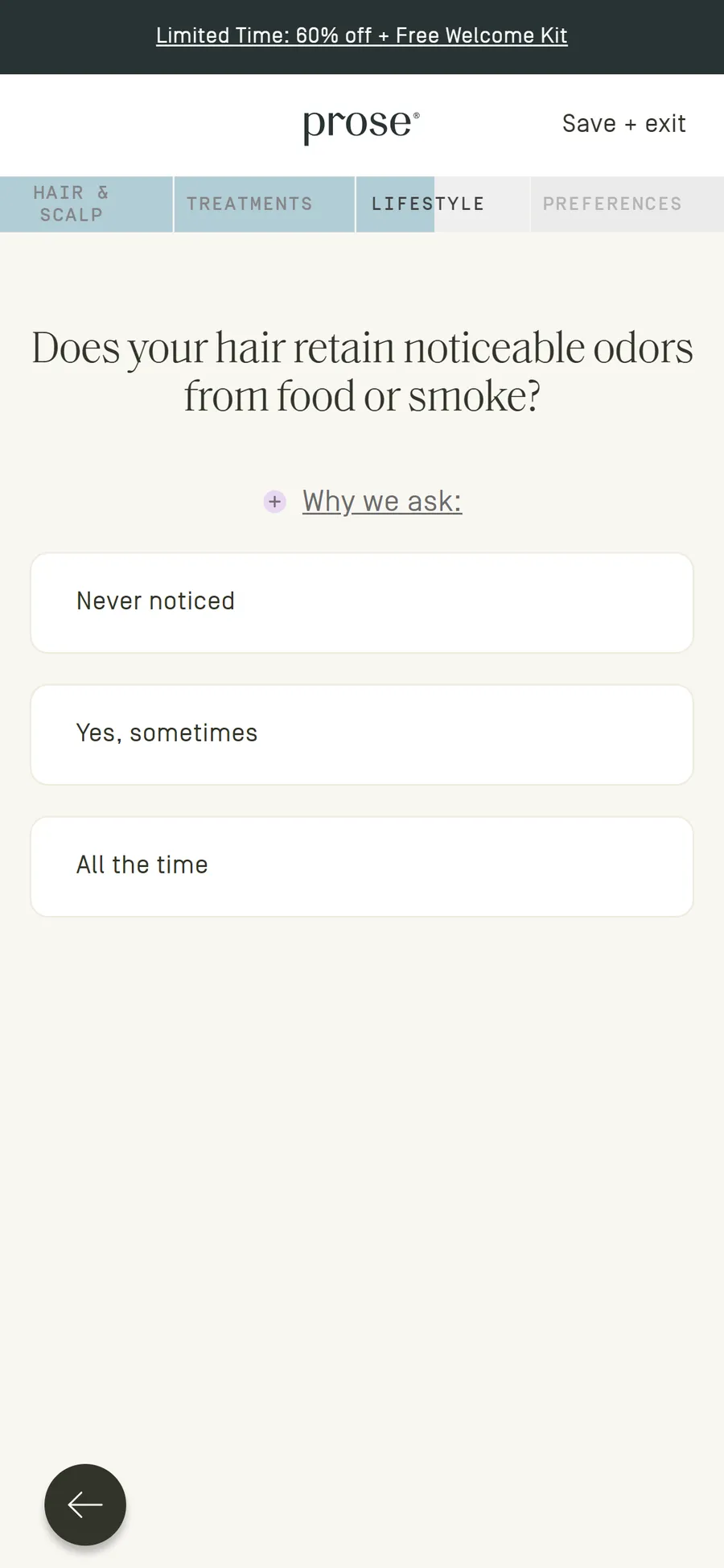 Prose — The consultation, Hair & Scalp to Lifestyle (33 screens) (screen 29)