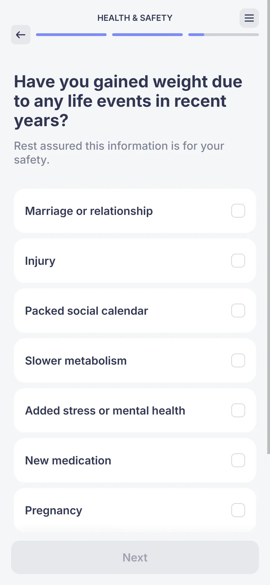 Simple — 73-screen survey before the email (screen 48)