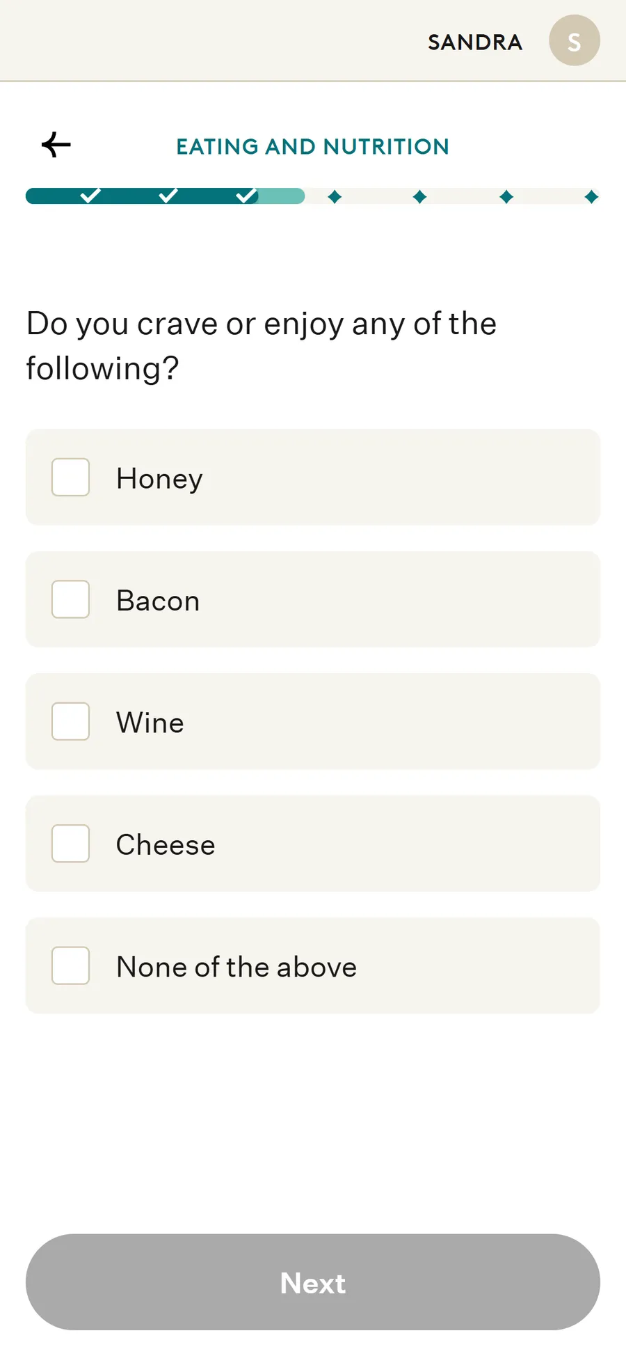 Noom — The traffic-light lesson, taught as questions (screen 5)
