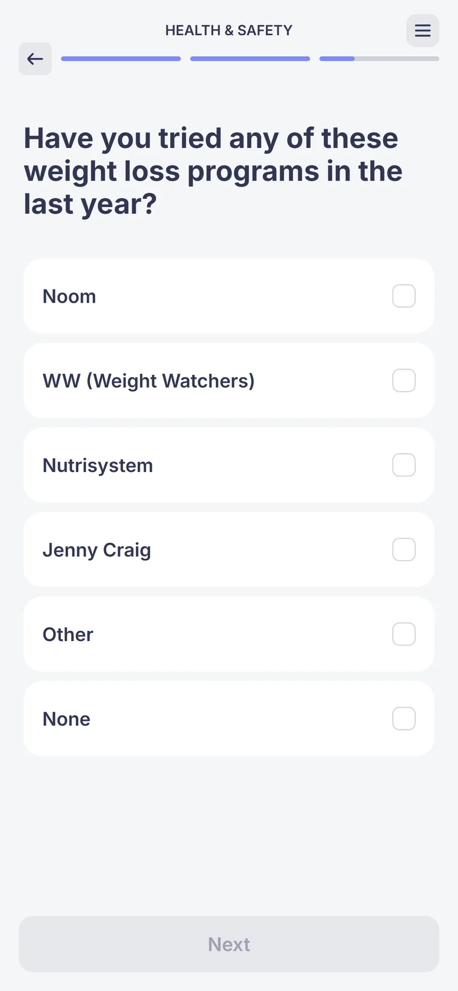 Simple — 73-screen survey before the email (screen 51)