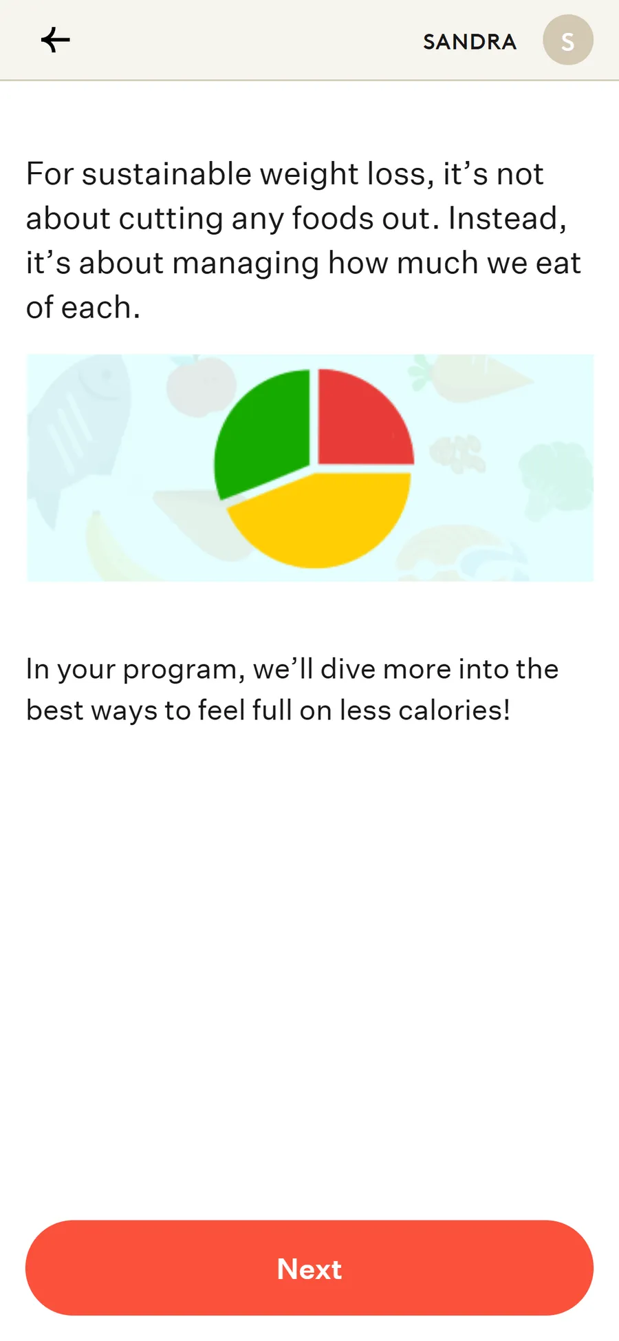 Noom — The traffic-light lesson, taught as questions (screen 9)