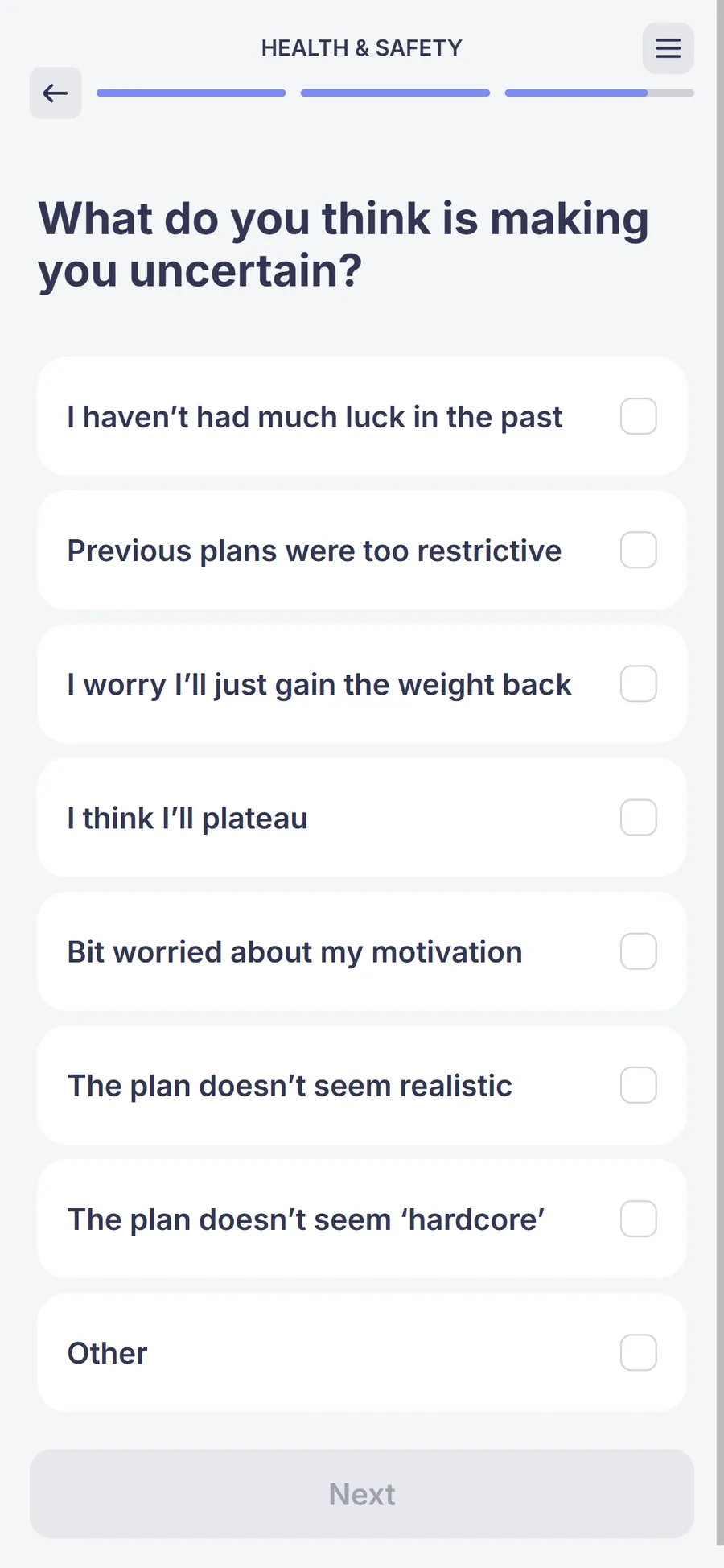 Simple — 73-screen survey before the email (screen 63)