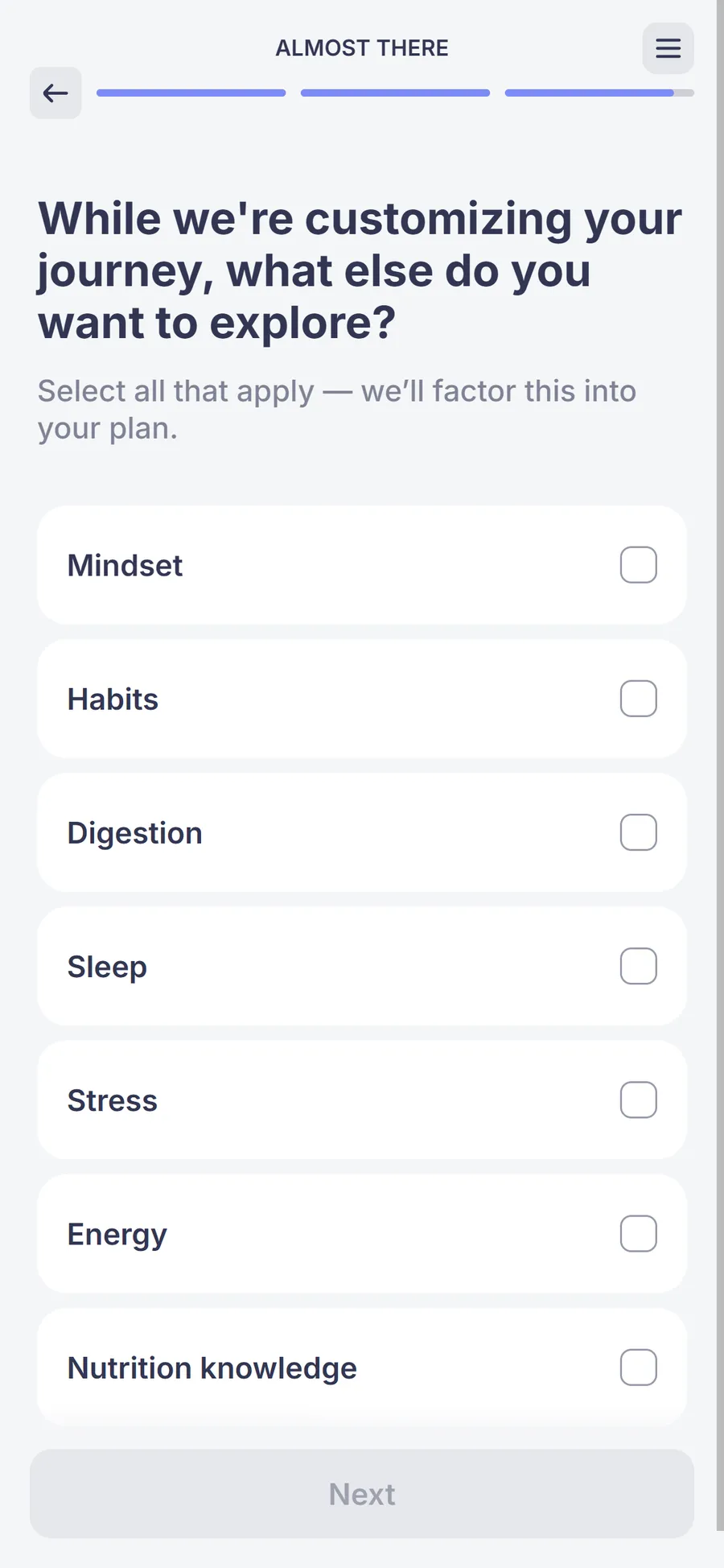 Simple — 73-screen survey before the email (screen 68)