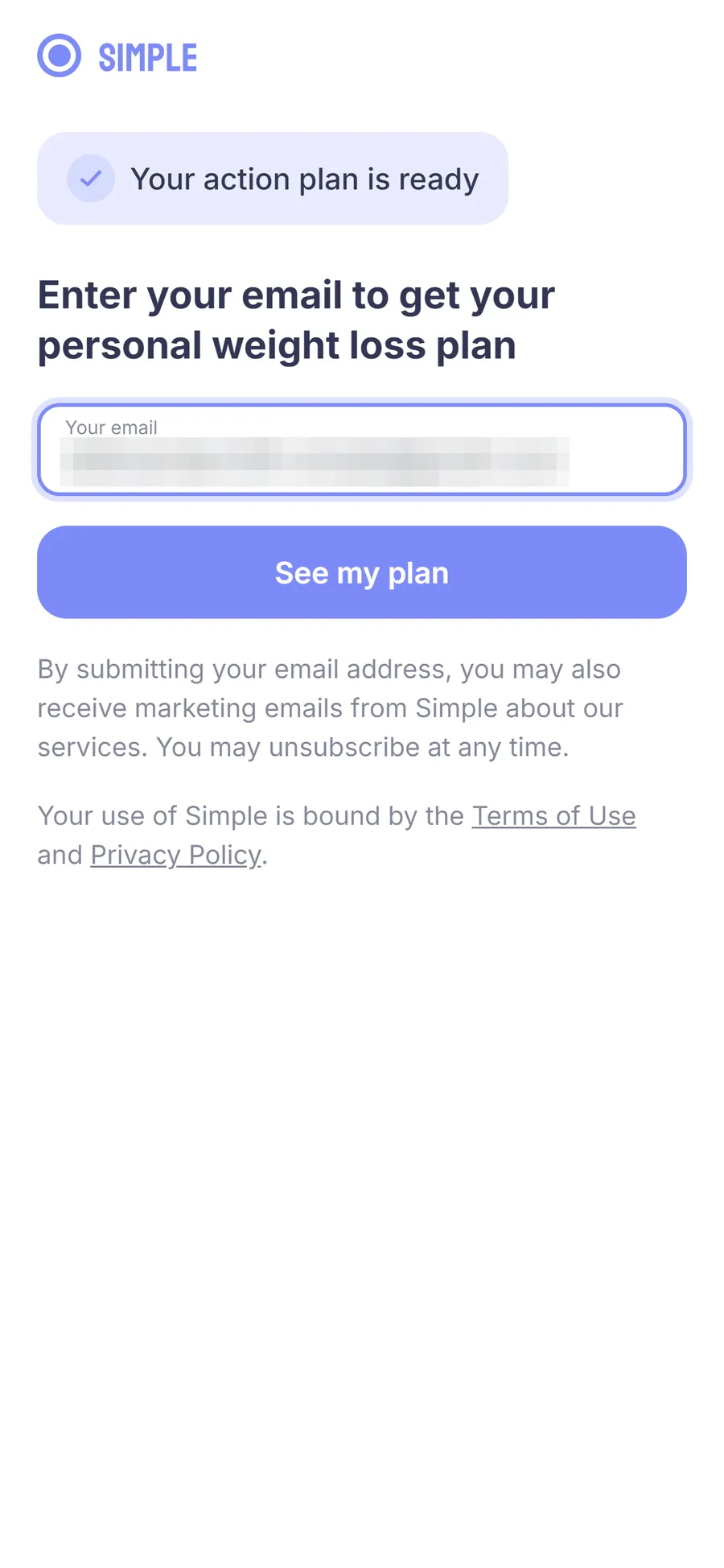 Simple — Email gate at screen 74 (screen 2)