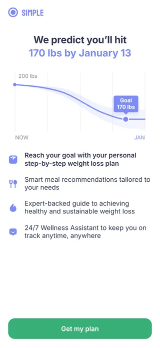 Simple — "We predict you'll hit 170 lbs by January 13"
