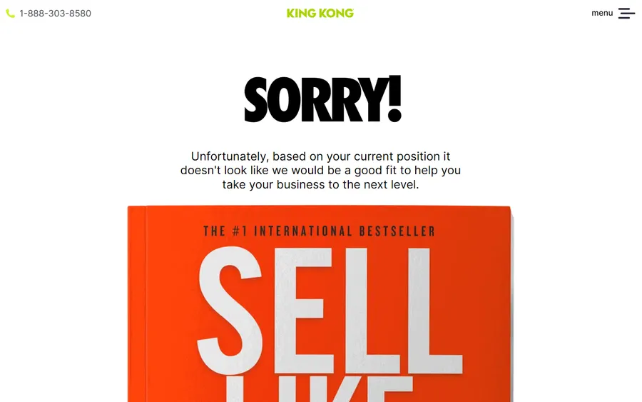 King Kong — "SORRY!" rejection, downsold into the book (mobile)
