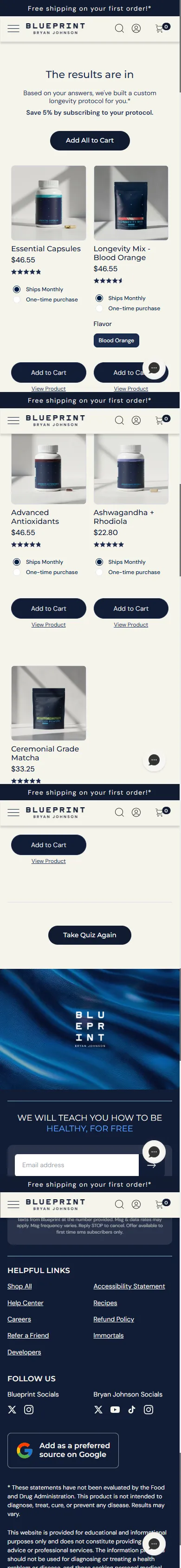 Blueprint — "The results are in" — personalized protocol (mobile)