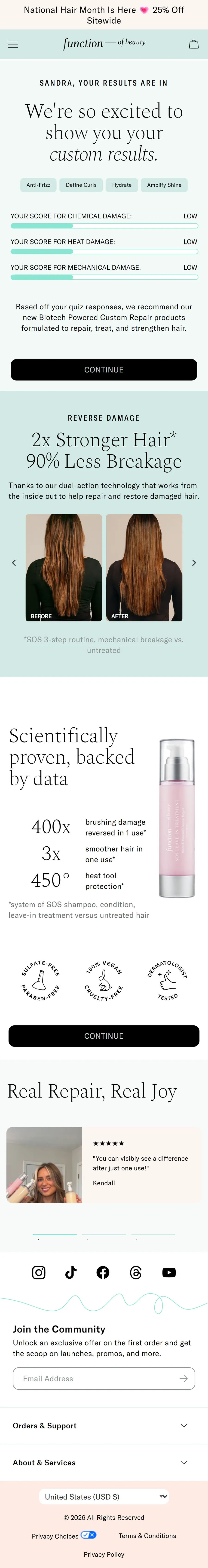 Function of Beauty — "Based On Your Results, We Suggest" — four bottles with your name on them (screen 1)