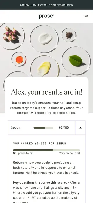 Prose — "Alex, your results are in!" scores