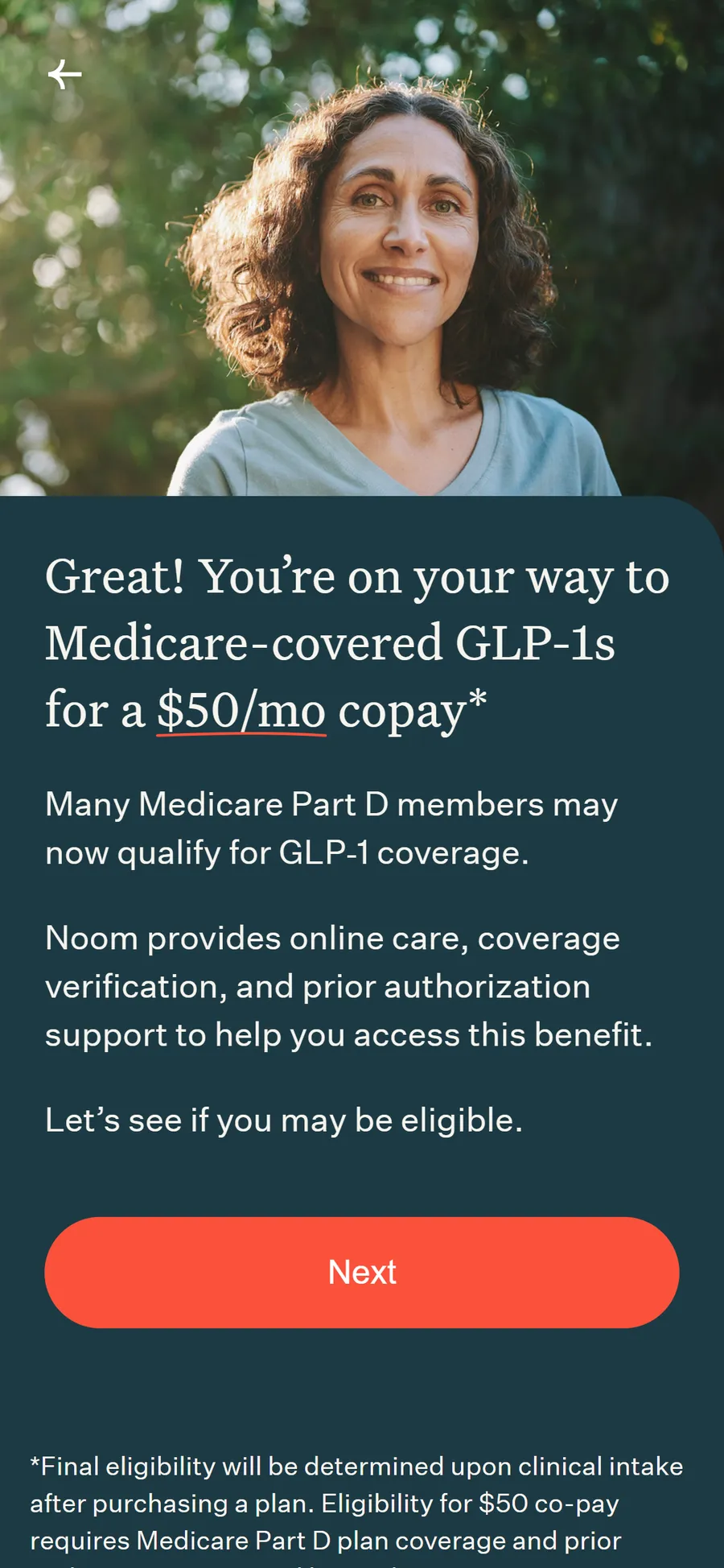 Noom — "Medicare covered GLP-1s for as little as $50/mo" (screen 2)