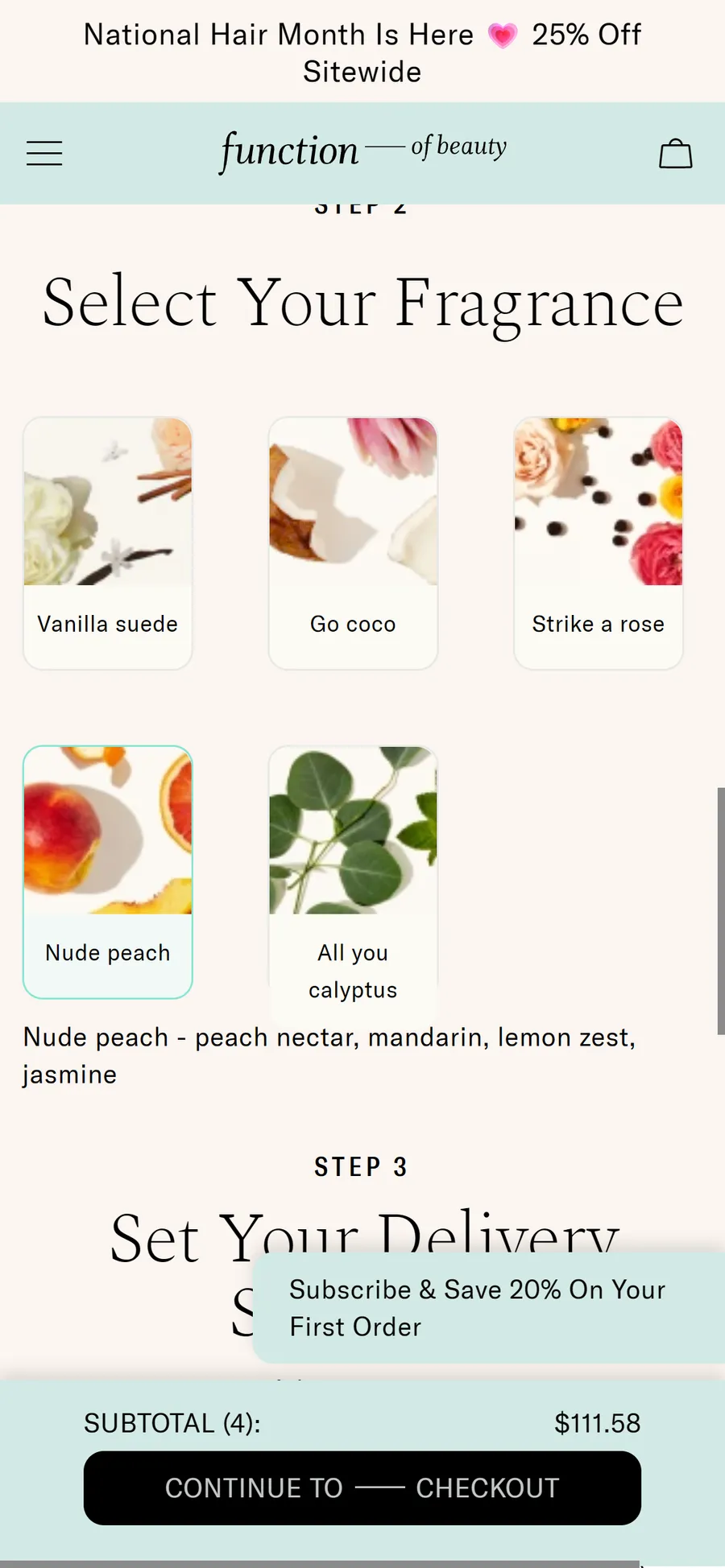 Function of Beauty — "Based On Your Results, We Suggest" — four bottles with your name on them (screen 4)