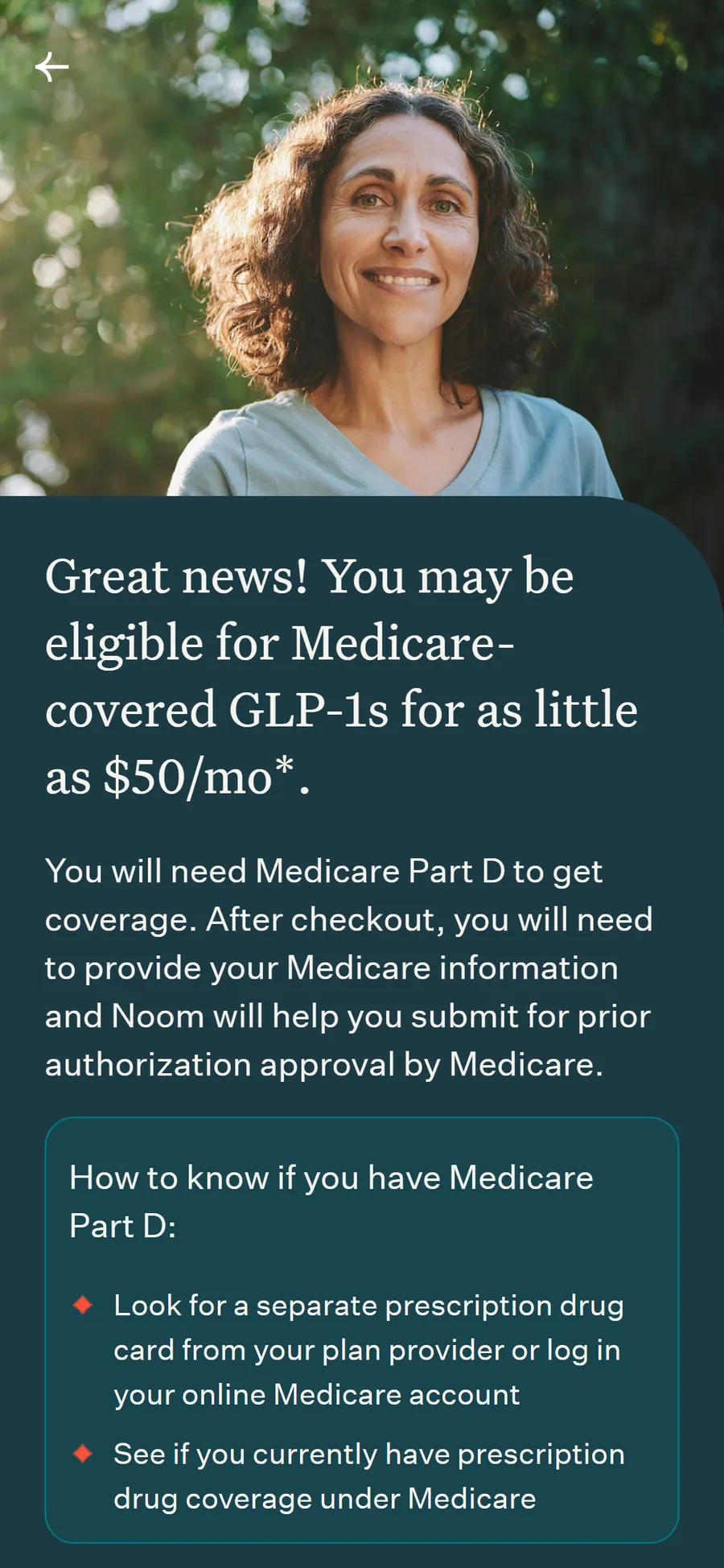 Noom — "This helps us understand if you may have Medicare coverage" (screen 4)
