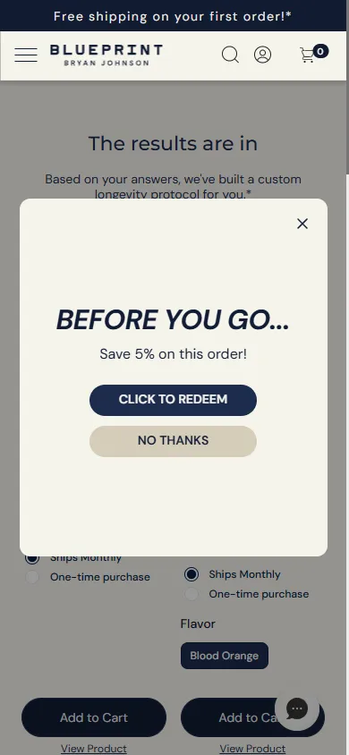Blueprint — "BEFORE YOU GO…" exit-intent (mobile)