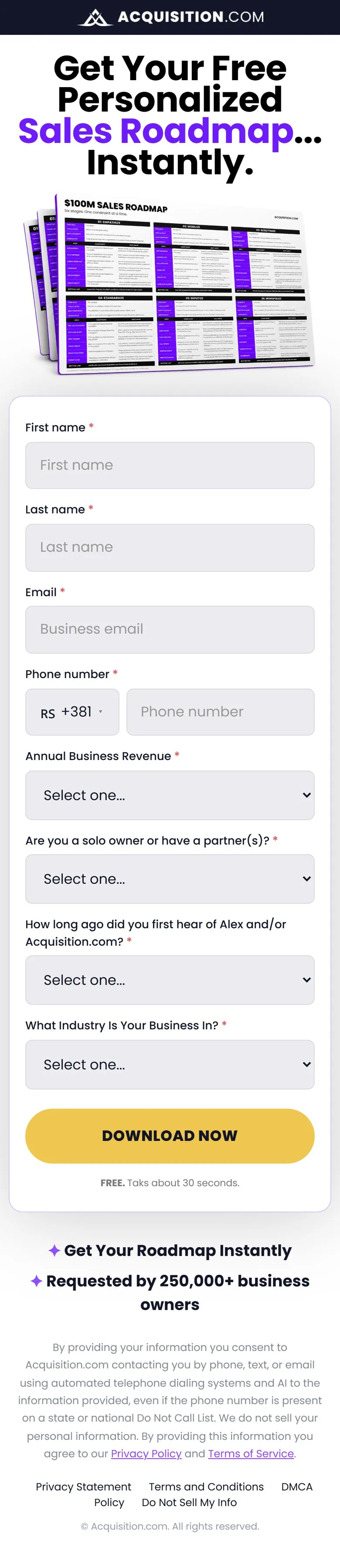 Acquisition.com — Sales Roadmap form (one page) (mobile)