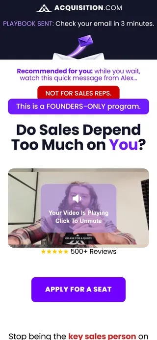 Acquisition.com — "Founders-only" thank-you with booking