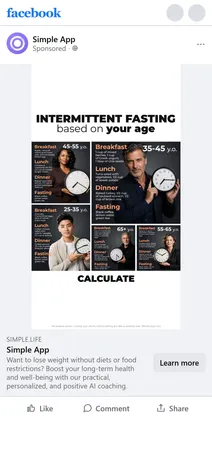 Simple — "Intermittent fasting based on your age" — Meta image ad