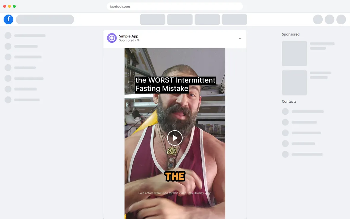 Simple — "The WORST Intermittent Fasting Mistake" — Meta video ad (desktop)