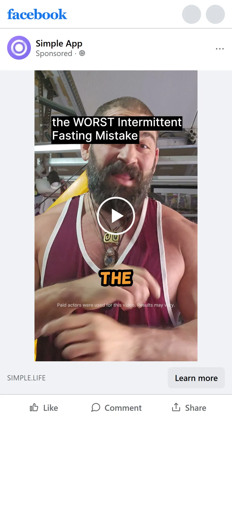 Simple — "The WORST Intermittent Fasting Mistake" — Meta video ad (mobile)