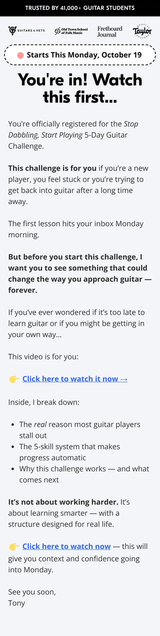 Tony's Acoustic Challenge — “Starts This Monday, October 19. You’re in! Watch this first…”