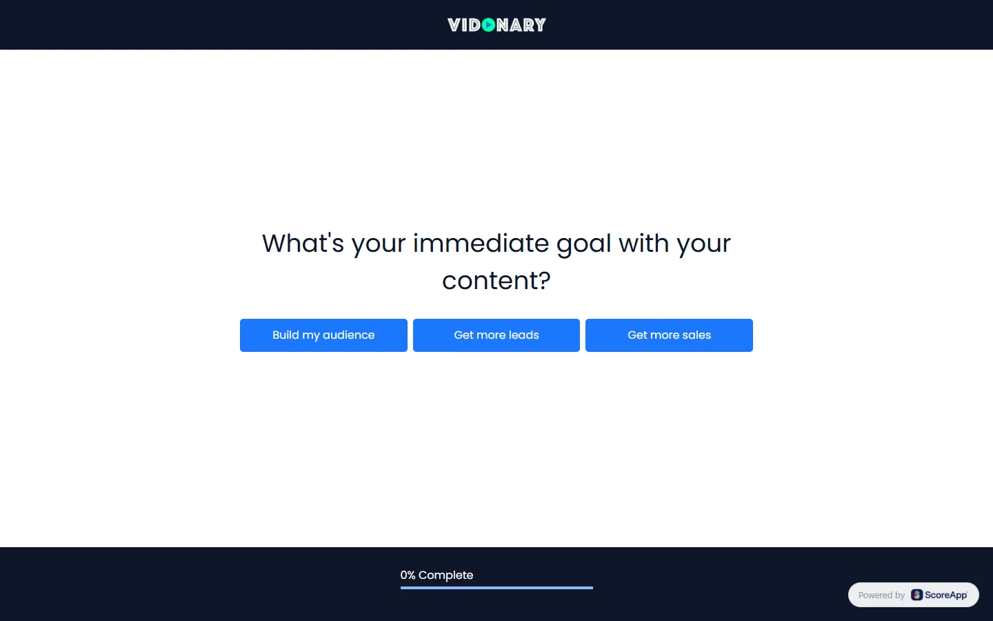 Vidonary — Email, then three questions (screen 2)