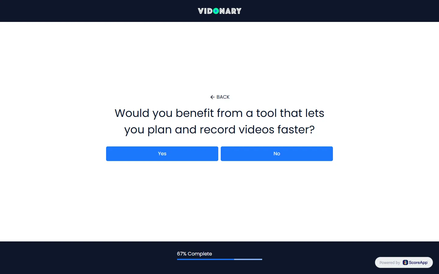 Vidonary — Email, then three questions (screen 4)