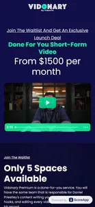 Vidonary — Vidonary Premium: “Done For You Short-Form Video, From $1500 per month”