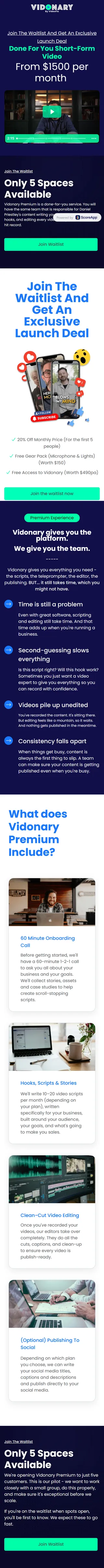 Vidonary — Vidonary Premium: “Done For You Short-Form Video, From $1500 per month”